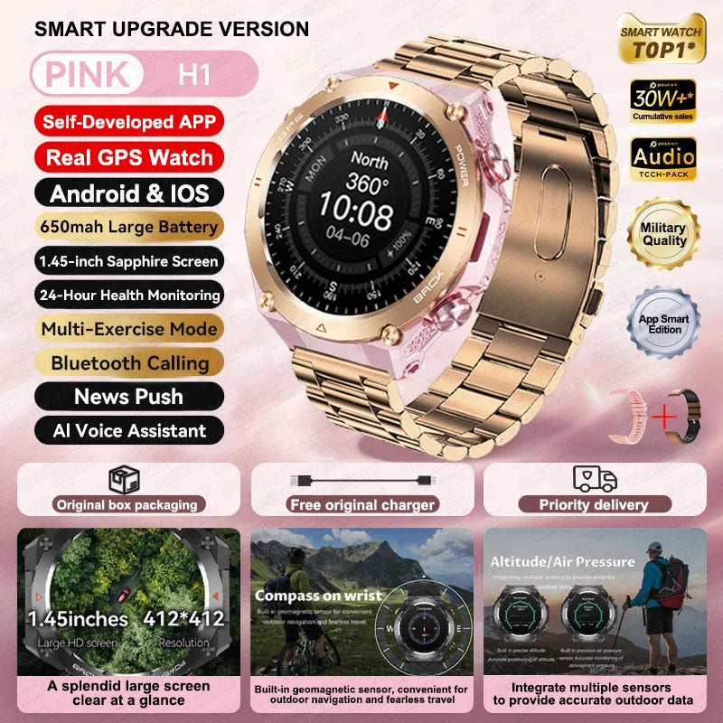 Novo relógio inteligente esportivo Xiaomi com GPS, à prova d'água, rastreador fitness, chamada Bluetooth, bateria de 650 mAh, pulseira feminina, 2025