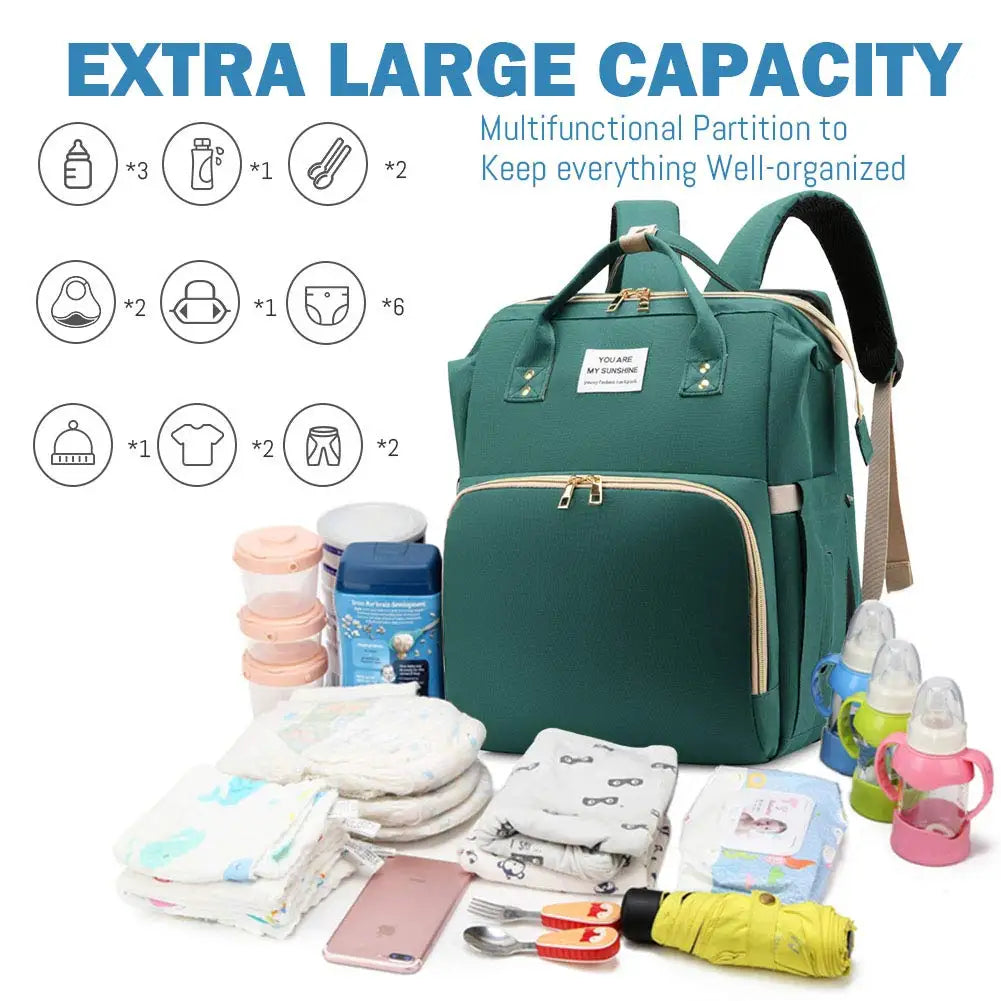 Mochila para fraldas 3 em 1, dobrável, para berço de bebê, à prova d'água, com carregador USB, mochila para fraldas e trocador, 3 tipos