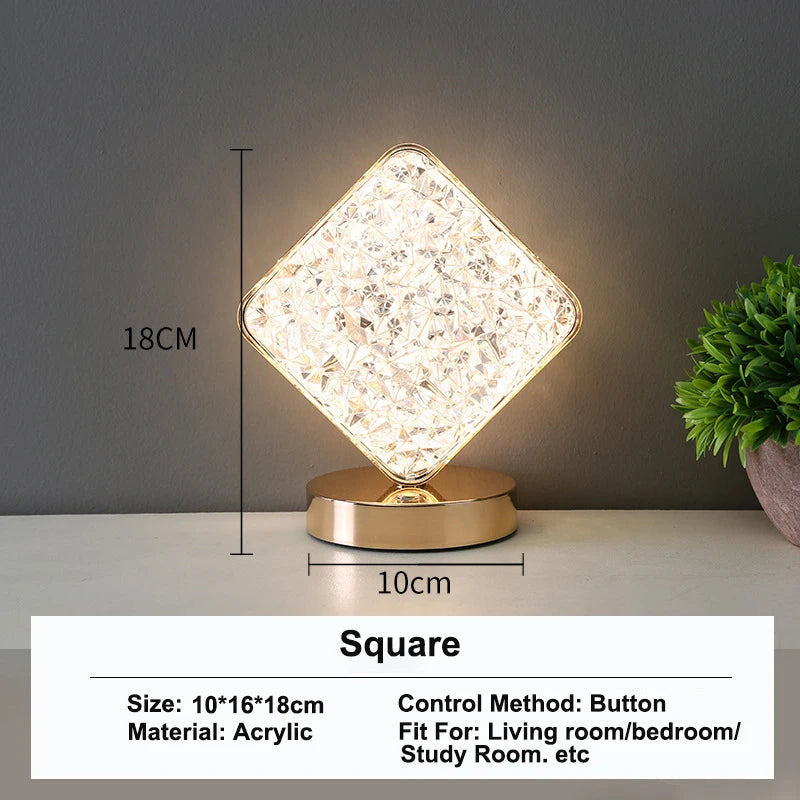 Luz noturna de trilho de cristal 3D com controle de toque para quarto de meninas, lâmpada de mesa ambiente LED USB para decoração de casa e estética