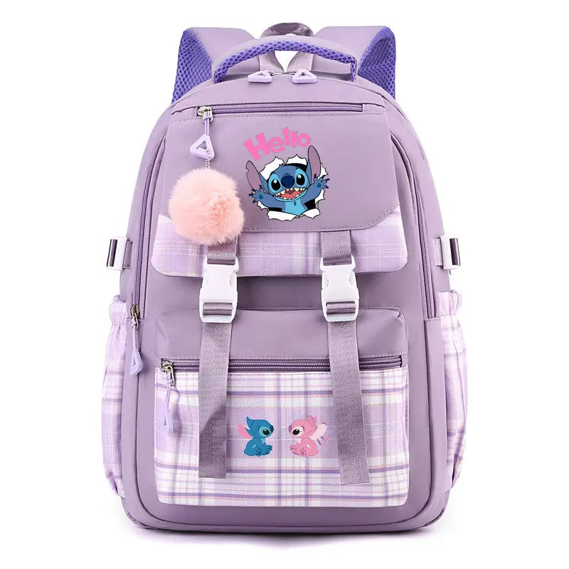 Mochilas escolares Stitch para estudantes do ensino médio, mochila feminina de grande capacidade para laptop, mochila escolar para ensino fundamental e médio