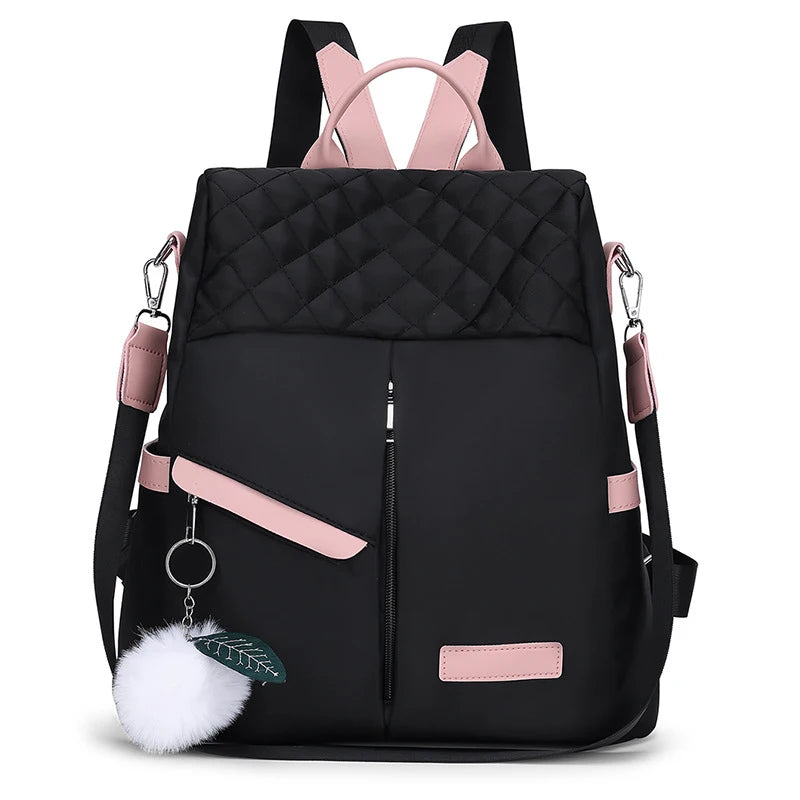 Mochila feminina de grande capacidade, bolsa de ombro à prova de roubo, elegante, feminina, viagem, Oxford, mochila de segurança preta
