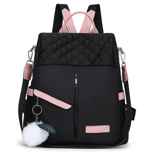 Mochila feminina de grande capacidade, bolsa de ombro à prova de roubo, elegante, feminina, viagem, Oxford, mochila de segurança preta