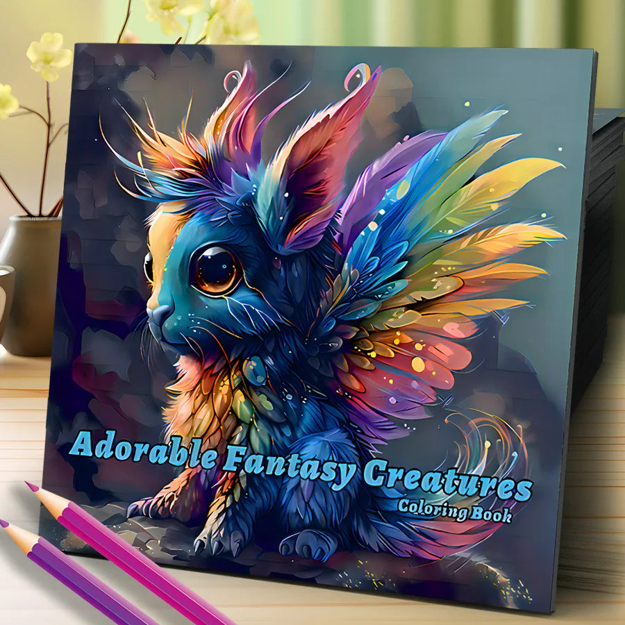 Livro de colorir de 20 páginas de criaturas fantásticas adoráveis ​​para adultos e adolescentes com desenhos animados de criaturas fofas, grafite, pintura e desenho