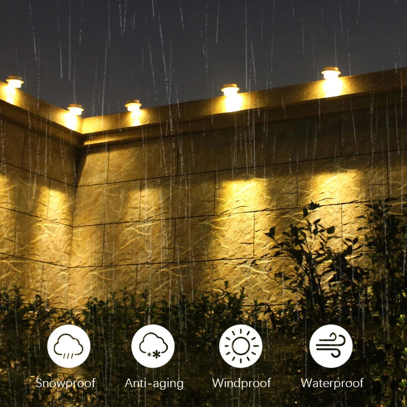 Luminária de parede à prova d'água com energia solar 3LED para calha, luz noturna branca e quente para cerca, caminho de jardim, luminária LED decorativa para acampamento