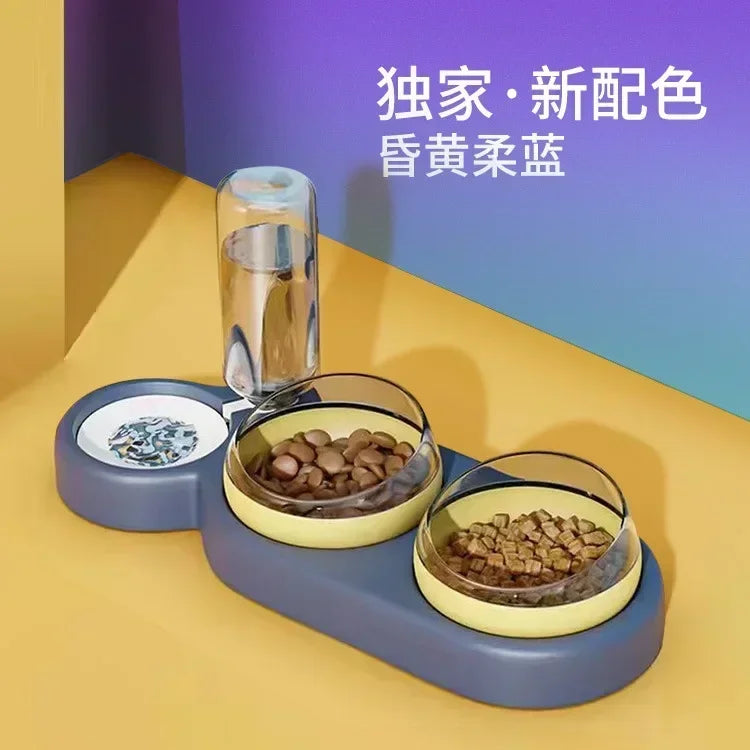 Pet Cat Food Bowl, Splash - proof Water, Three Bowl Neck Protection, Automatic Feeder, Water Storage Dispenser, Pet Dog Feeder