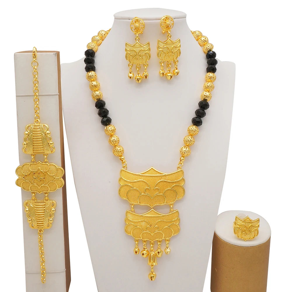 Conjuntos de joias finas 2023 para mulheres, presentes de casamento, colar, pulseira, brincos, anel, joias com contas africanas