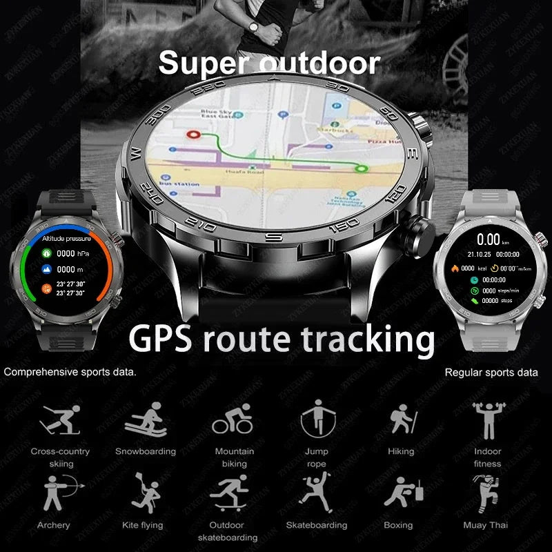 Novo relógio inteligente masculino com GPS e Bluetooth, tela AMOLED HD, frequência cardíaca, NFC, IP68, à prova d'água, esportivo, para Android e iOS, 2025