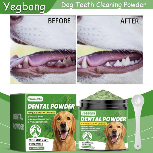 Pó para limpeza de dentes de cachorro Yegbong - Cuidado dental suave para animais de estimação - Remove tártaro, manchas e mau hálito - Clareia os dentes