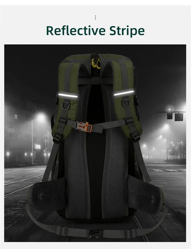 Mochila de viagem 50L para acampamento, bolsa grande para caminhada, mochila turística à prova d'água para esportes ao ar livre, escalada e montanhismo