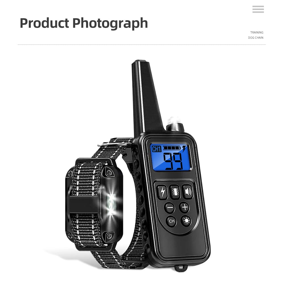 800m Dog Training Collar Remote Electronic Shock Training Collars Rechargeable Waterproof Stop Barking Dog Training Nylon rope