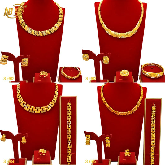 XUHUANG Conjunto de colares com correntes de ouro 24k, moda nupcial africana, joias de noivado indianas para presentes de festa de casamento em Dubai
