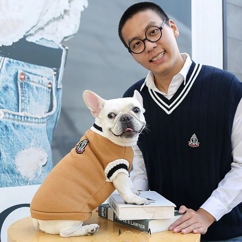 Winter Warm Pet Dog Sweater College Style V-neck Puppy Knitwear for Small Large Doggy Coat French Bulldog Vest Chihuahua Clothes