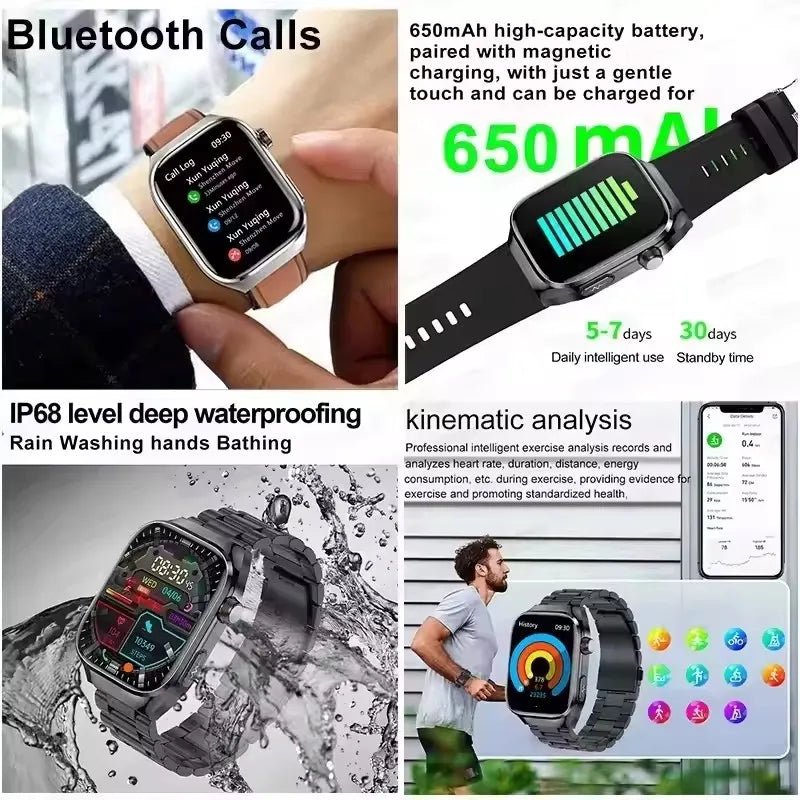 Novo relógio inteligente masculino com diagnóstico de IA e monitoramento de saúde, pressão arterial, ECG, ácido úrico, lipídios, BT Call, relógios inteligentes para HUAWEI