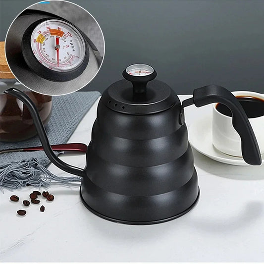 Cafeteira de aço inoxidável com termômetro Swan pescoço longo alta capacidade pode ser aquecida café profissional feito à mão