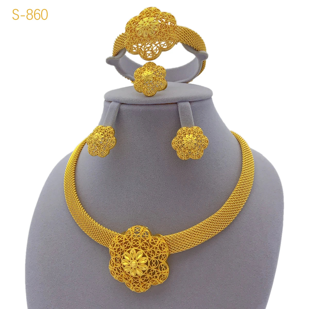 Conjunto de colar de flores de luxo Xuhuang para mulheres, conjunto de joias africanas banhadas a ouro, joias indianas, presentes de aniversário