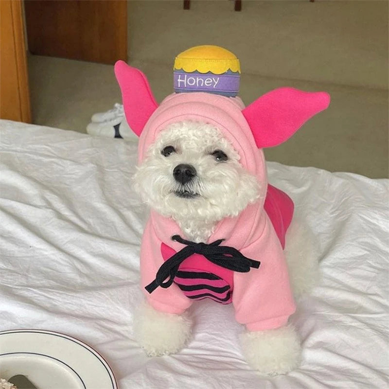 Moletom com capuz para gatos de estimação, outono e inverno, lã quente, cosplay de animais, macacão para cães pequenos, roupa engraçada para gatinhos de Halloween
