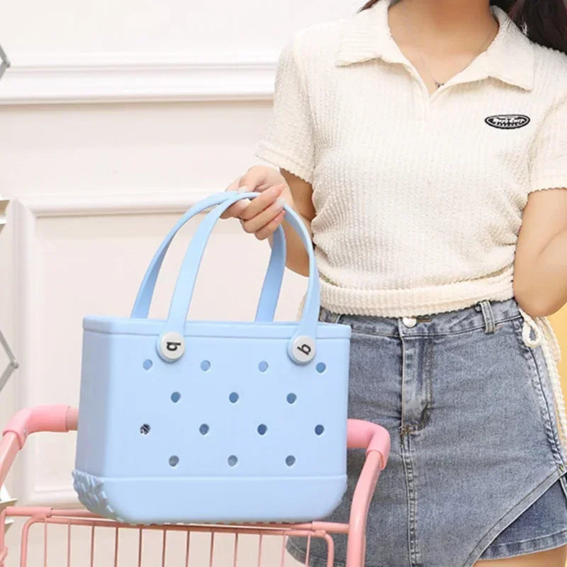Cesta de armazenamento de verão à prova d'água Mini bolsa de praia infantil Bolsa de compras feminina Bolsa de compras de borracha para piquenique Bolsa de gelatina Bolsa de compras infantil