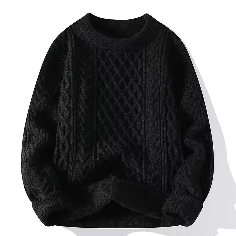 Suéter de malha da moda para homens, casual, gola redonda, quente, solto, pulôver, aconchegante, macio, flexível, moda outono inverno