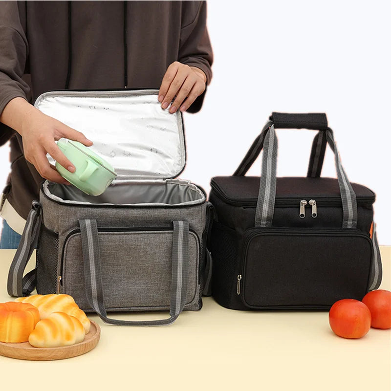 Lancheira grande isolada portátil de 15L, preta, à prova d'água, à prova de vazamentos, reforçada, portátil, para transporte em ombro, para piquenique ao ar livre