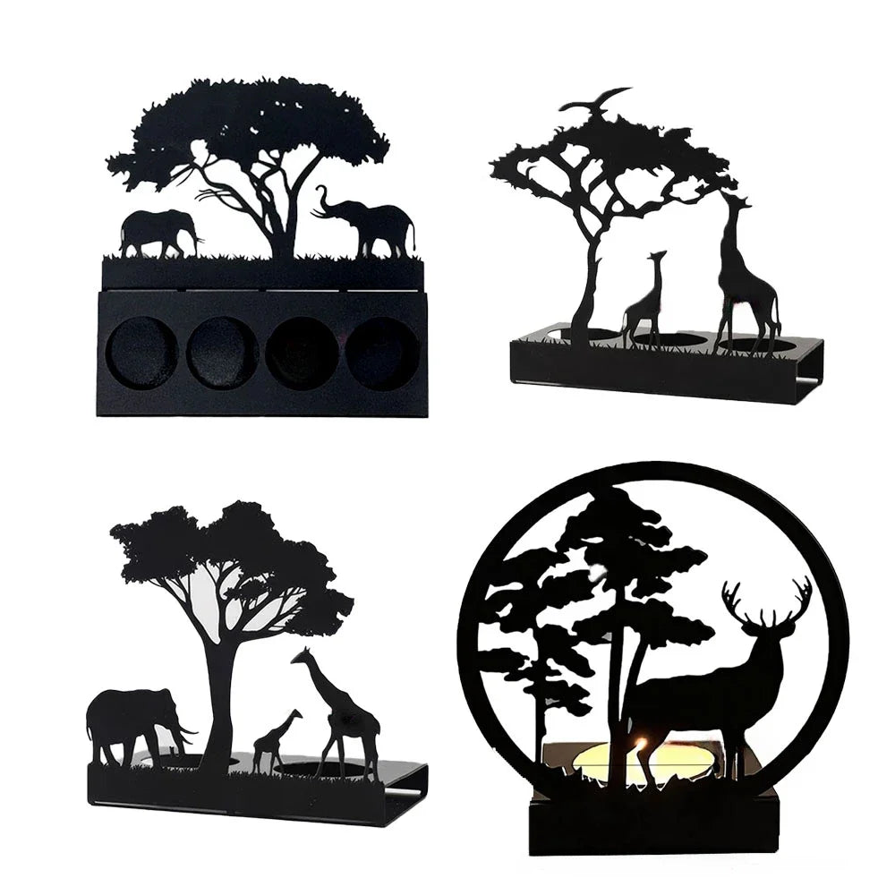 Recipiente para velas de animais 3D, silhueta, suporte de metal, ferro, veado, elefante, girafa, decoração para mesa de casa, adereços, kit de presente