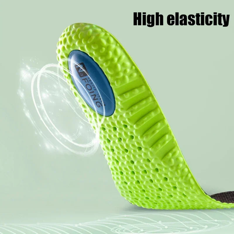 Palmilha esportiva de absorção de choque, espuma de memória de PU verde, suporte de arco respirável, almofada para calçados ortopédicos, homens e mulheres, cuidados com os pés