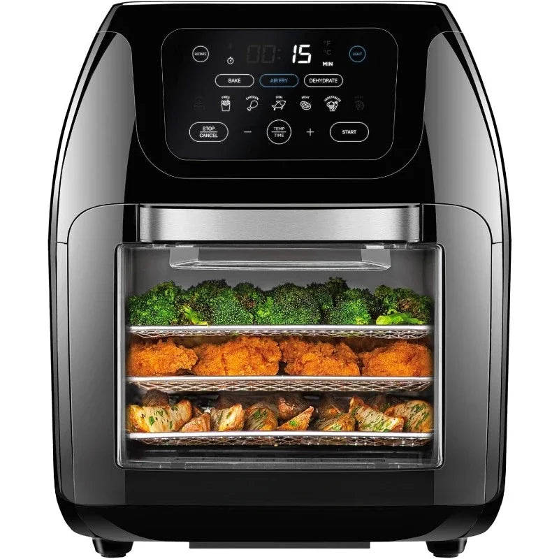 Fritadeira a ar digital Tool + espeto giratório, desidratador, forno de convecção, 17 predefinições de tela sensível ao toque, fritar e desidratar, autenticidade garantida.