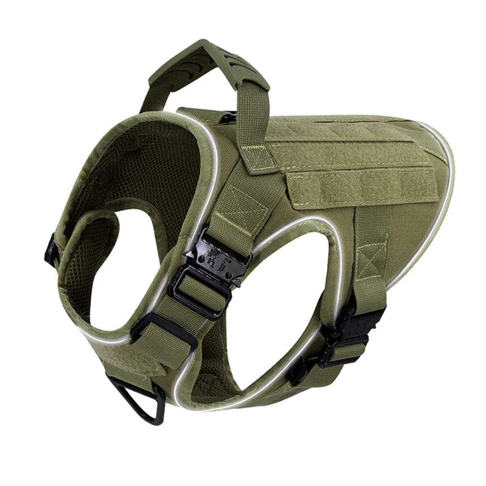4 fivelas de metal para cães, colete refletivo tático militar para treinamento de animais de estimação, arreios sólidos com alça para cães grandes