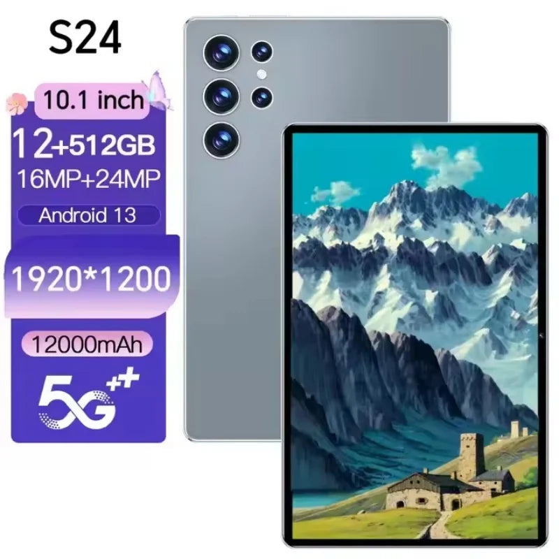 Tablet Pad S24 2025, 10,1 polegadas, Android 13, oito núcleos, 12 GB + 512 GB, 12.000 mAh, Ultra 5G WiFi, HD, tela grande, para computador