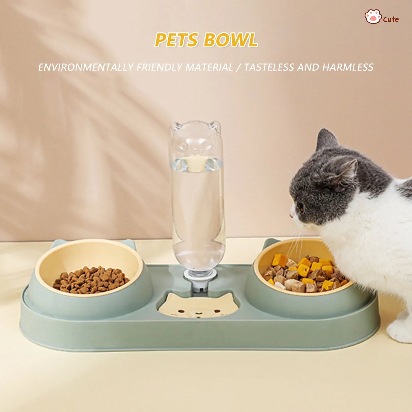 Tigela para gatos, alimentador automático, tigela para comida de cachorro com bebedouro, tigela dupla com suporte elevado, tigelas para gatos