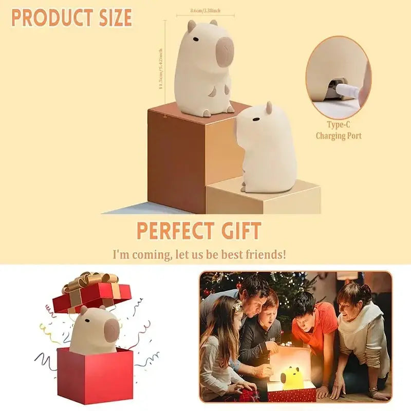Luz noturna de silicone macio - USB recarregável, controle de toque, lâmpada de cabeceira regulável em 3 níveis para berçário, crianças, bebês e decoração de presentes
