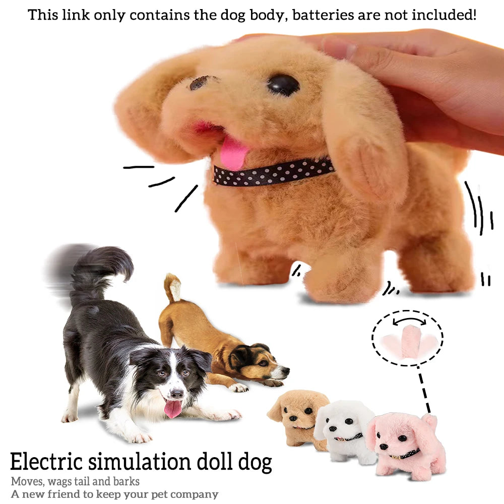Brinquedo de pelúcia interativo eletrônico para animais de estimação, brinquedo que anda latindo e abanando o rabo, simulação de filhote de cachorro, companheiro de estimação, alimentado por bateria