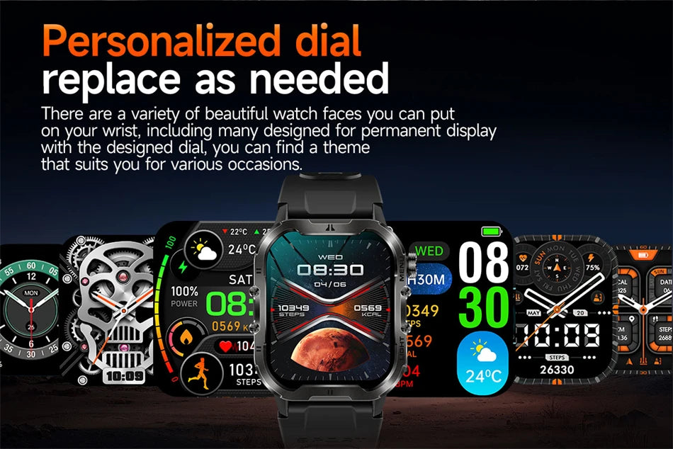 Novo relógio inteligente militar Xiaomi 2024 para homens, esportes ao ar livre, lanterna, fitness, monitor de saúde, 1,96" BT Call Smartwatch