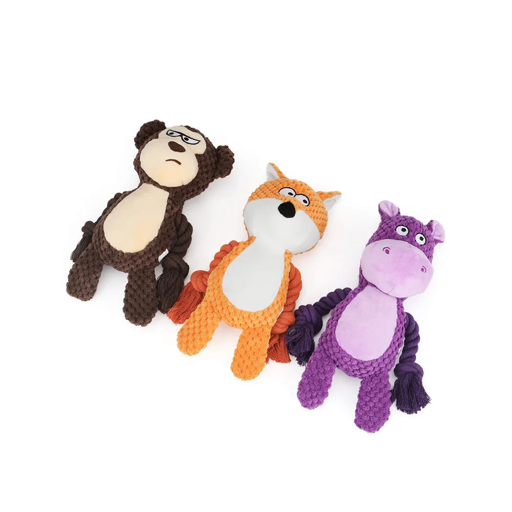 Brinquedo de corda para cachorro de pelúcia fofo, filhote de cachorro de pelúcia fofo, brinquedo de mastigar com nó de guincho, coelho de desenho animado, macaco