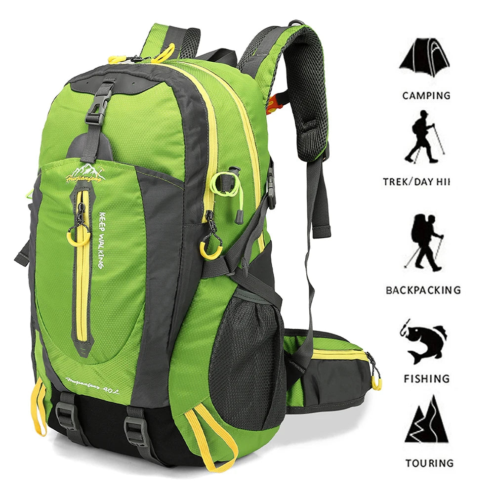 Mochila de viagem resistente à água de 40L para acampamento, caminhada, laptop, mochila de caminhada, escalada, mochilas para homens e mulheres, suprimentos para caminhada