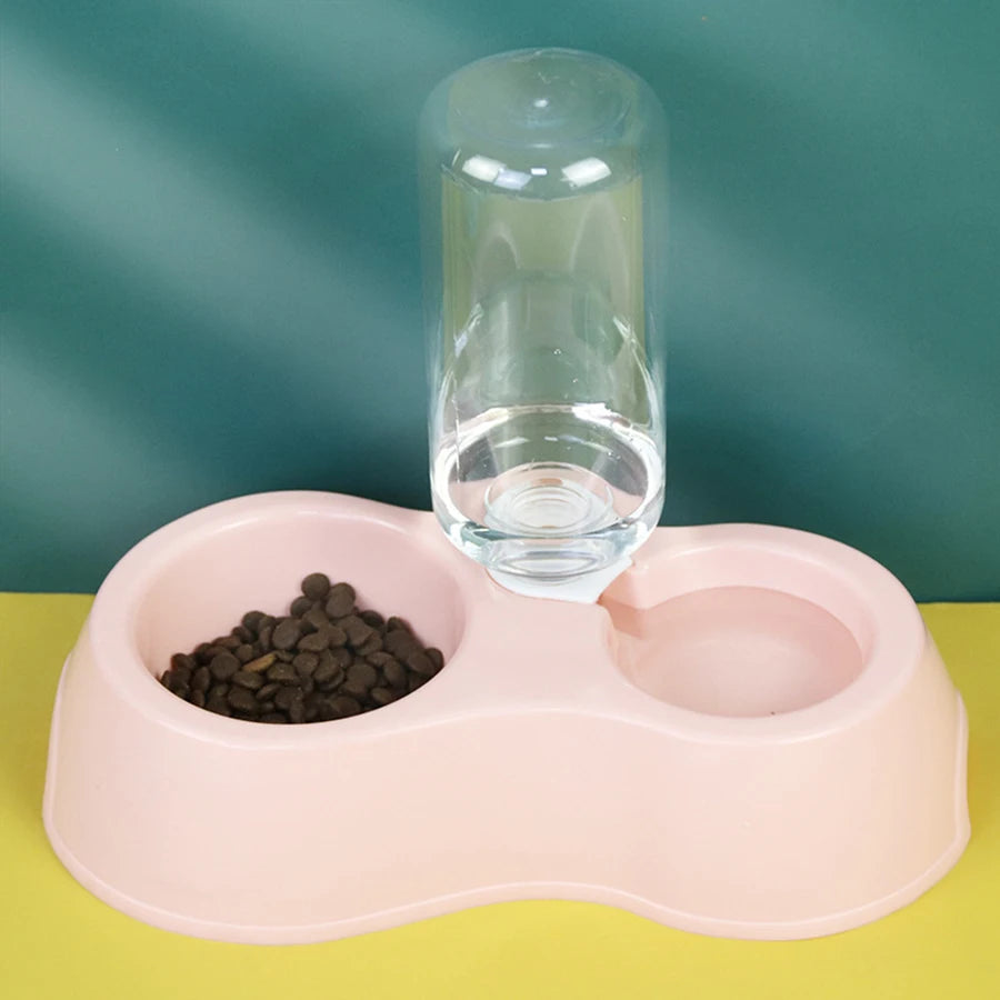 Tigela para gatos, tigela dupla para animais de estimação, tudo em um, para comer e beber água, antiderrapante, com refil automático de água
