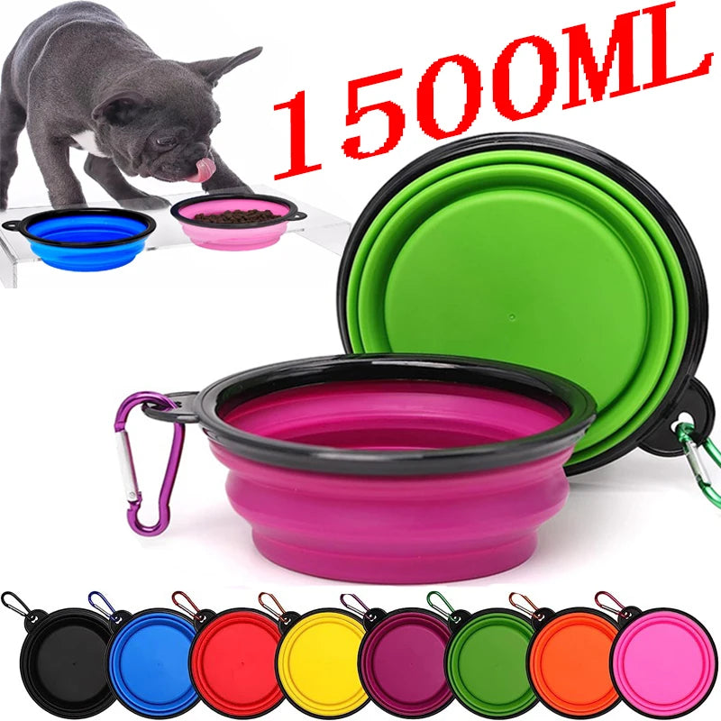 Tigela dobrável de silicone para animais de estimação, tigela grande de água para viagem, recipiente portátil para comida de cachorro, alimentador