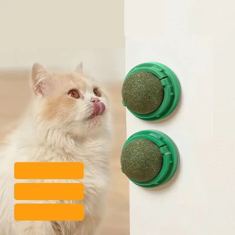 Brinquedo adesivo de parede para gatos Catnip, bola arranhadora, petiscos saudáveis ​​e naturais, remove bolas para promover a digestão, petisco de grama para gatos