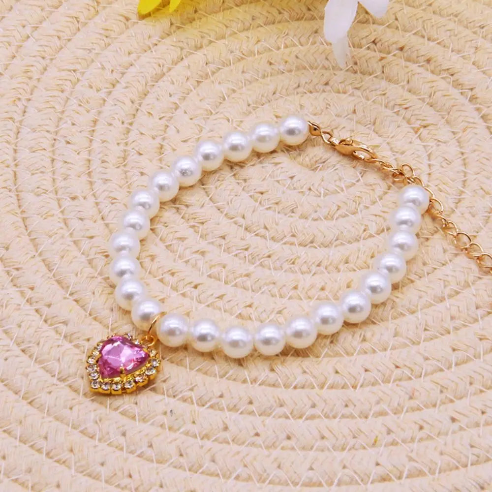 Pet Pearl Adjustable Collar Cat Jewelry Pendant Princess Gem Necklace Dog Sweet Decorations Puppy Rhinestone Collar Accesorios