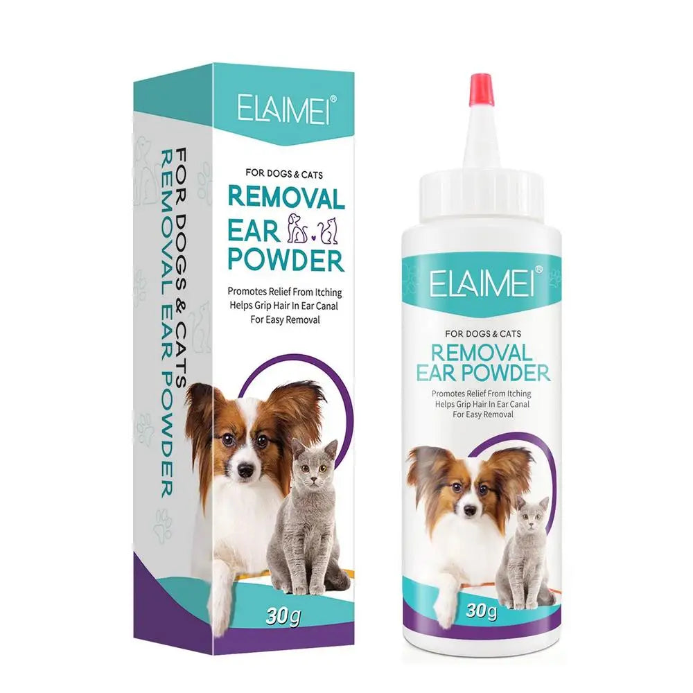 Pó para orelhas de cachorro 30g, pó para lavagem de orelhas, limpador seguro para cães, para orelhas saudáveis, remoção de odores, acessórios para animais de estimação, limpador de orelhas para coelhos e gatos