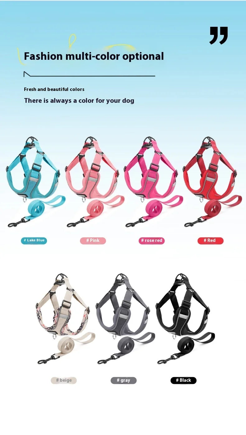 Conjunto de coleira para cães, pequeno, médio, cão, gato, peitoral ajustável, refletivo, respirável, colete de treinamento para caminhada, acessórios para animais de estimação