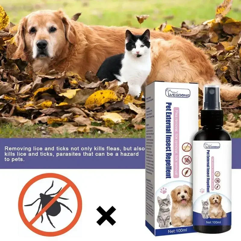 Spray removedor de pulgas para cães e gatos Limpeza da pele de animais de estimação Repelente externo de piolhos Carrapatos Spray para alívio e alívio