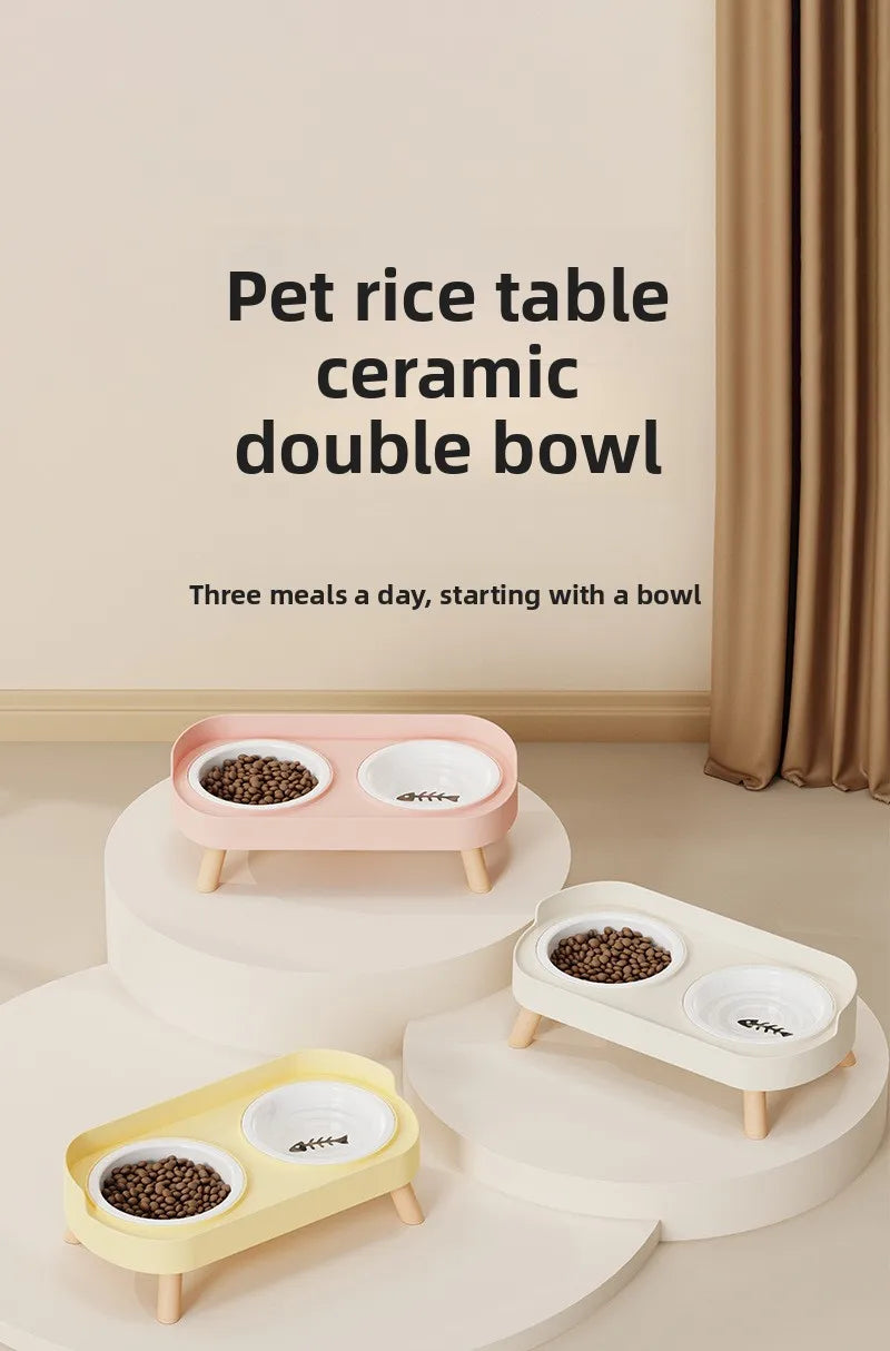 Tigela para animais de estimação, tigela dupla de plástico PP, tigela anti-morte, tigela integrada para água e grãos, tigela para cães, gatos e cães, tigela para água e grãos