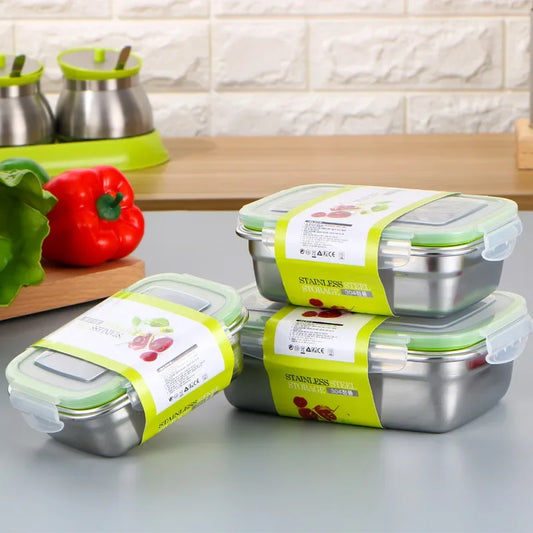 Caixa de armazenamento refrigerada de aço inoxidável 304, caixa de almoço selada à prova de vazamentos, caixa de frutas com tampa, recipiente para bolinhos, caixa de armazenamento refrigerada