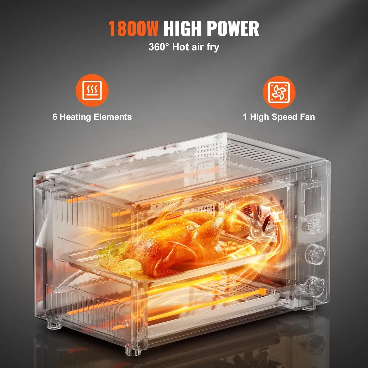 Forno de torradeira e fritadeira a ar 13 em 1, 28 L, 1800 W, forno de convecção para uso doméstico