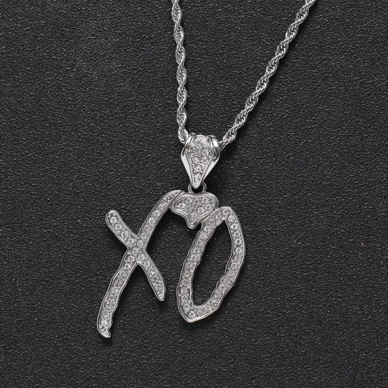 Pingente de alfabeto XO com zircônia incrustada em metal, tendência, personalidade, masculino, feminino, glamour de rua, moda hip hop, colar, joias, presentes