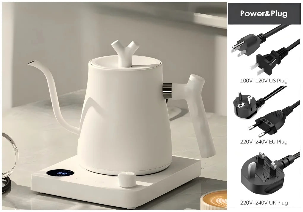 Chaleira elétrica de pescoço de ganso de 1000 W, cafeteira de aço inoxidável 304 de 1000 ml, temperatura inteligente, display LED para café e chá