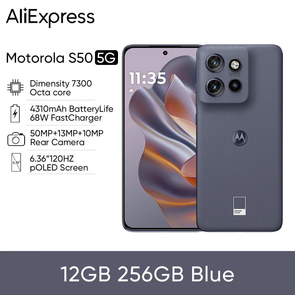 Smartphone Motorola Moto S50 Dimensity 7300 5G desbloqueado, tela P-OLED de 6,36'', 120Hz, 4310mAh, 68W SuperVOOC, câmera de 50MP NFC OTA
