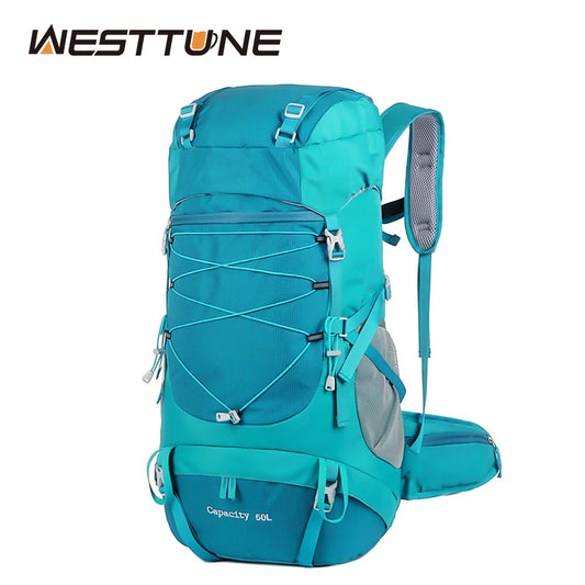 Mochila de caminhada WESTTUNE 50L com capa de chuva, bolsa multifuncional para montanhismo, mochila para atividades ao ar livre, para viagens, trekking e acampamento