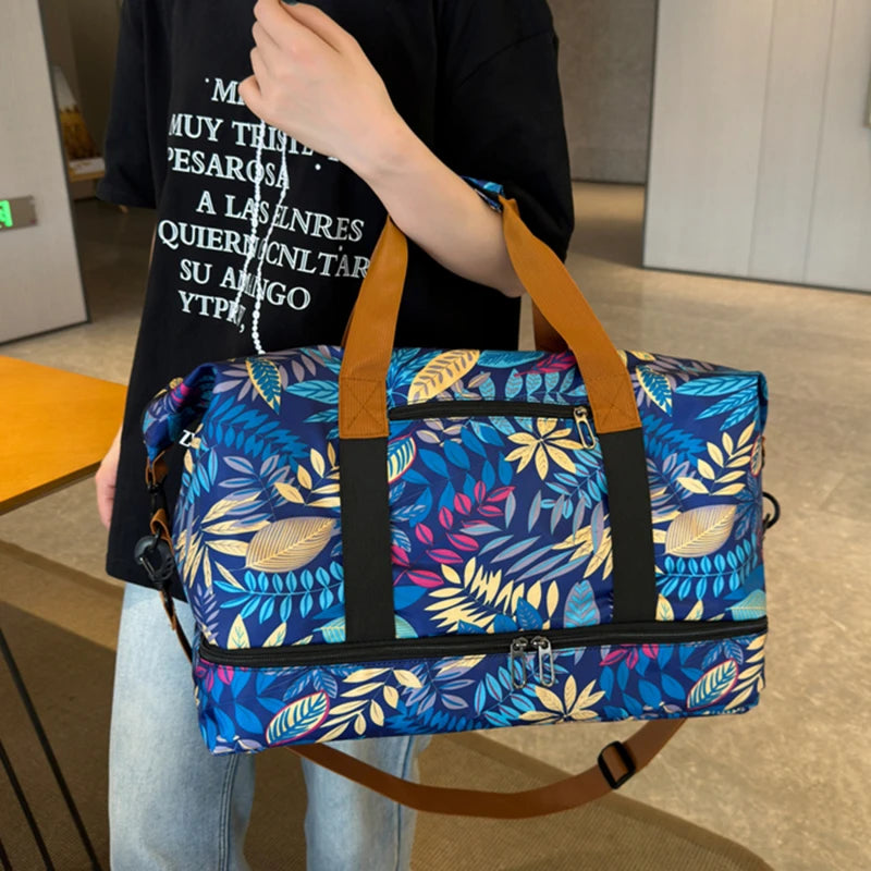 Bolsa de viagem masculina e feminina de grande capacidade para bagagem de mão, separação seco-molhado, bolsa esportiva de fitness, pacote de viagem de curta distância