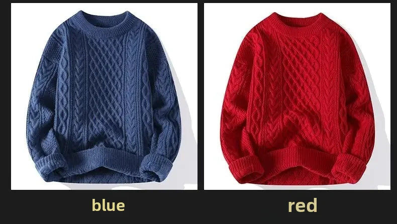 Suéter de malha da moda para homens, casual, gola redonda, quente, solto, pulôver, aconchegante, macio, flexível, moda outono inverno